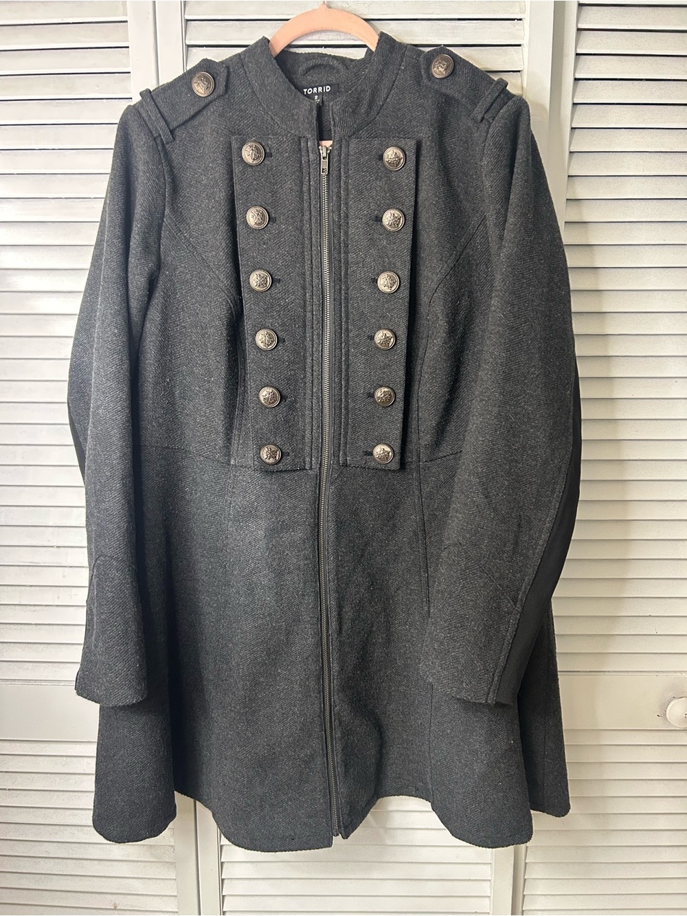 torrid Black Military-Style Pea Coat with Decorative Buttons Size 2-18/20